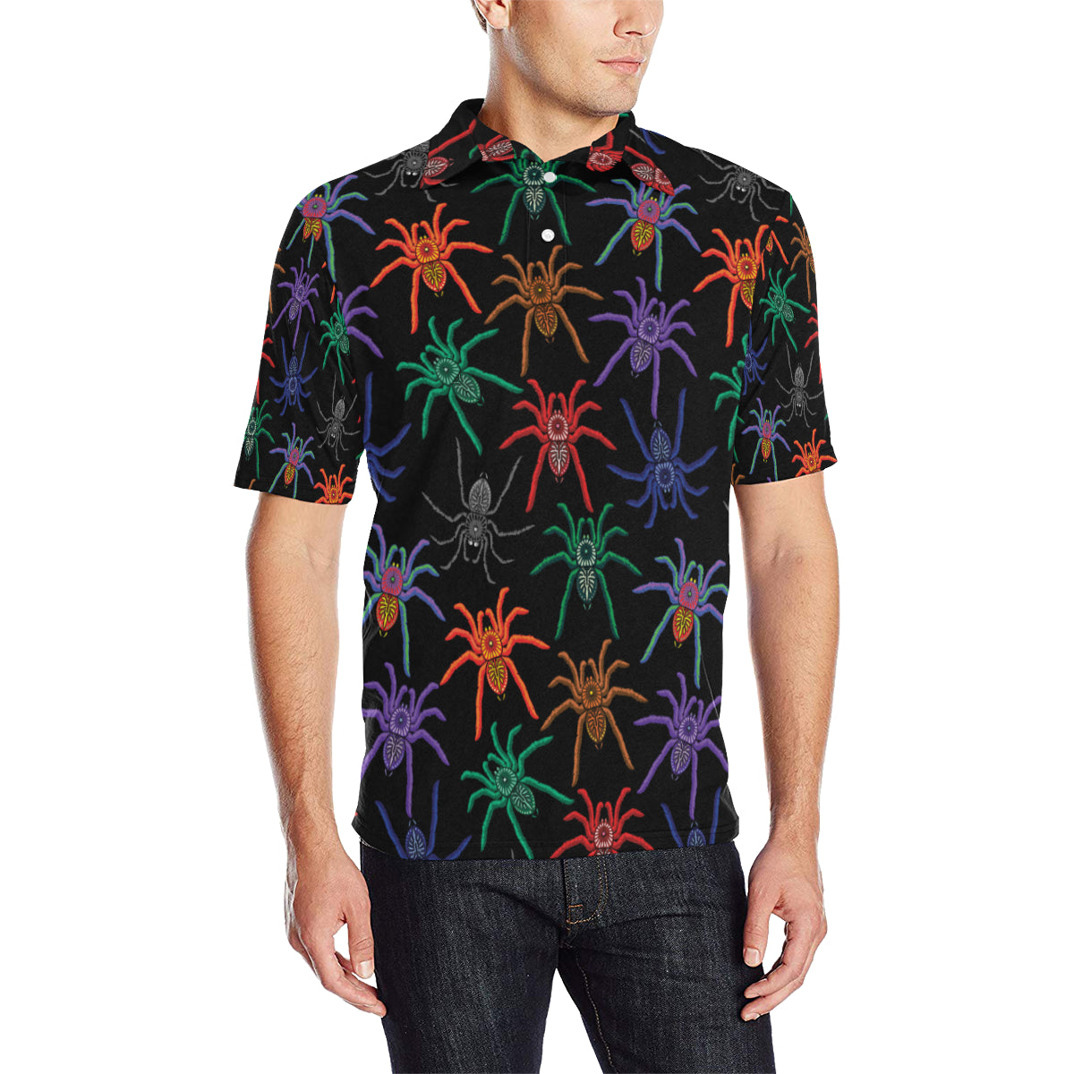 Tarantula Neon Color Pattern Print Design 03 Men Polo Shirt