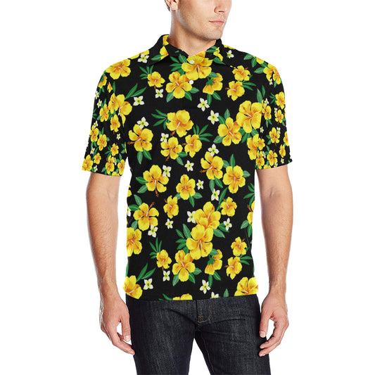 Yellow Hibiscus Pattern Print Design HB08 Men Polo Shirt