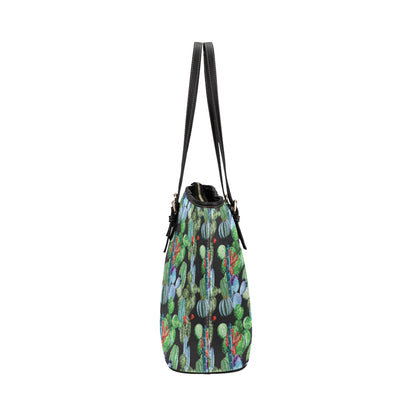 Cactus Watercolor Style Print Leather Tote Bag