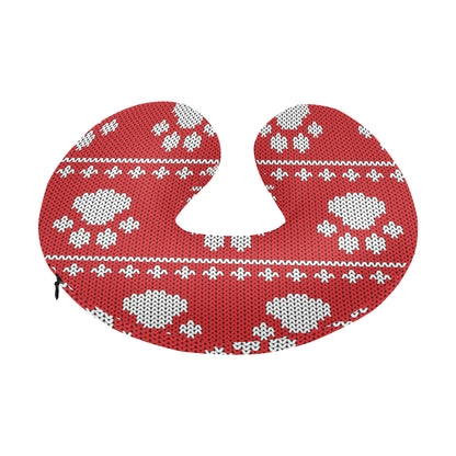 Knit Paw Pattern Print Design 03 U-Shaped Travel Neck Pillow