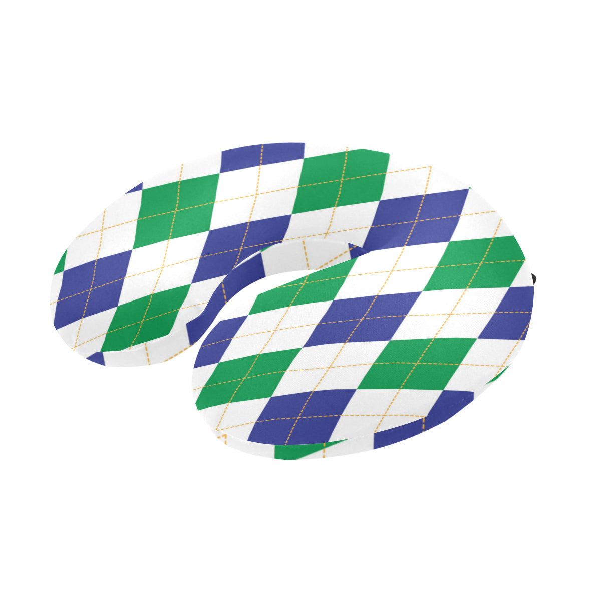 Argyle Green Blue Pattern Print Design 03 U-Shaped Travel Neck Pillow
