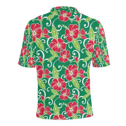 Red Hibiscus Pattern Print Design HB019 Men Polo Shirt
