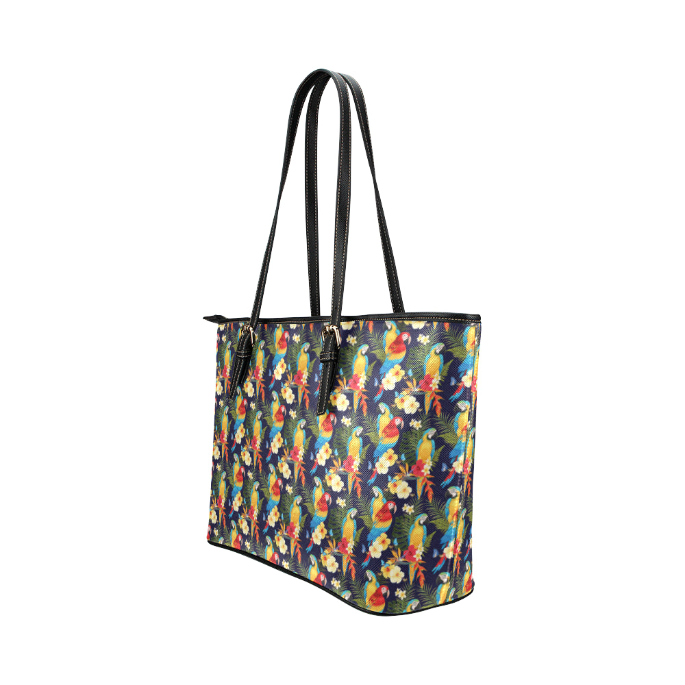 Parrot Themed Design Leather Tote Bag