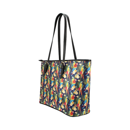 Parrot Themed Design Leather Tote Bag