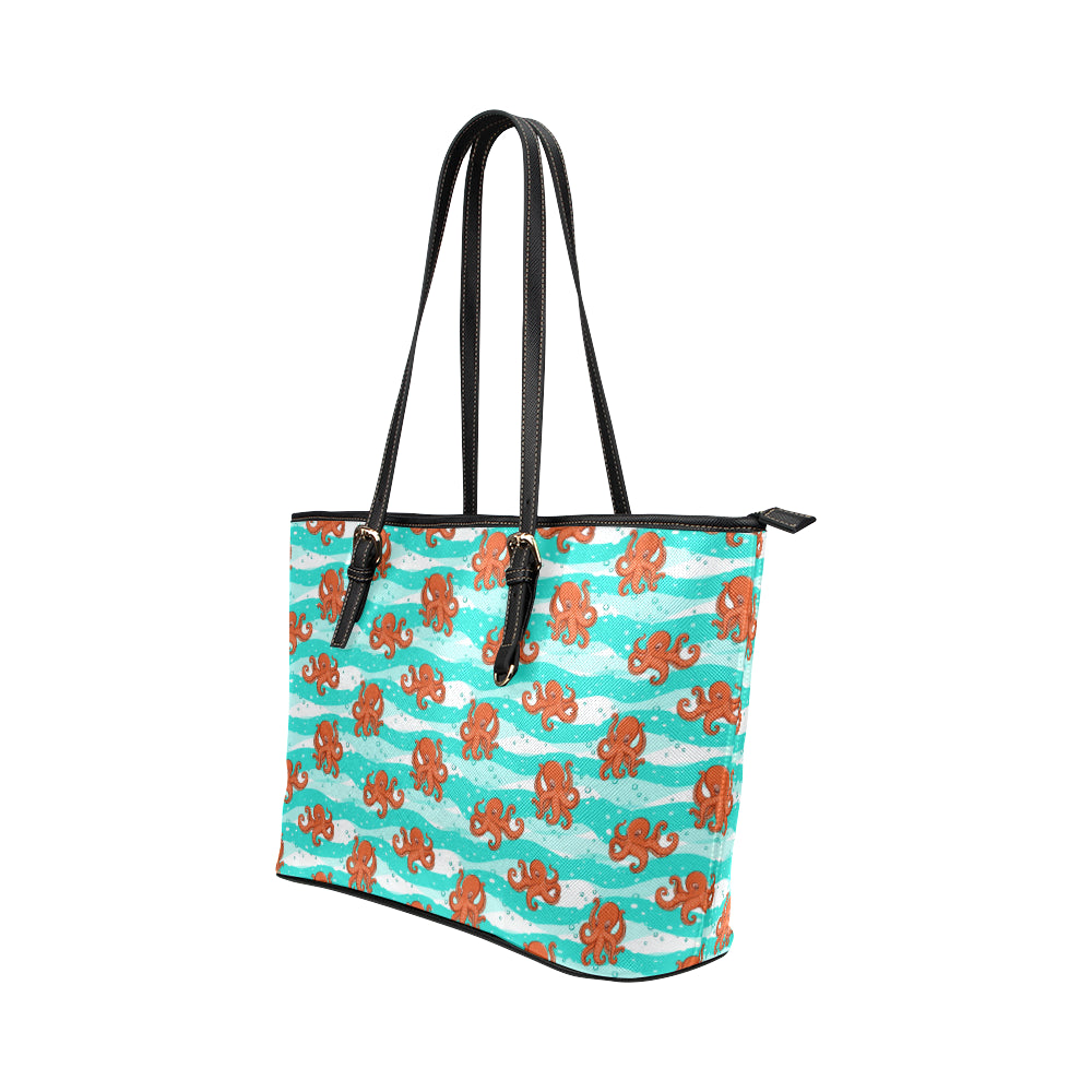 Octopus Cute Design Print Themed Leather Tote Bag