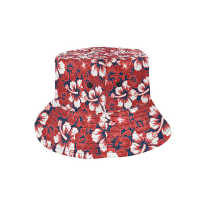 Red Hibiscus Pattern Print Design HB01 Unisex Bucket Hat