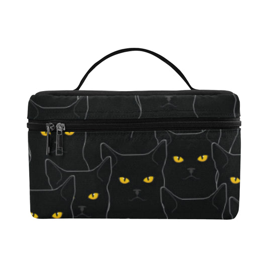 Black Cat Yellow Eyes Print Pattern Makeup Bag