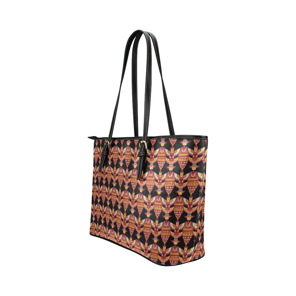 Totem Pole Print Leather Tote Bag