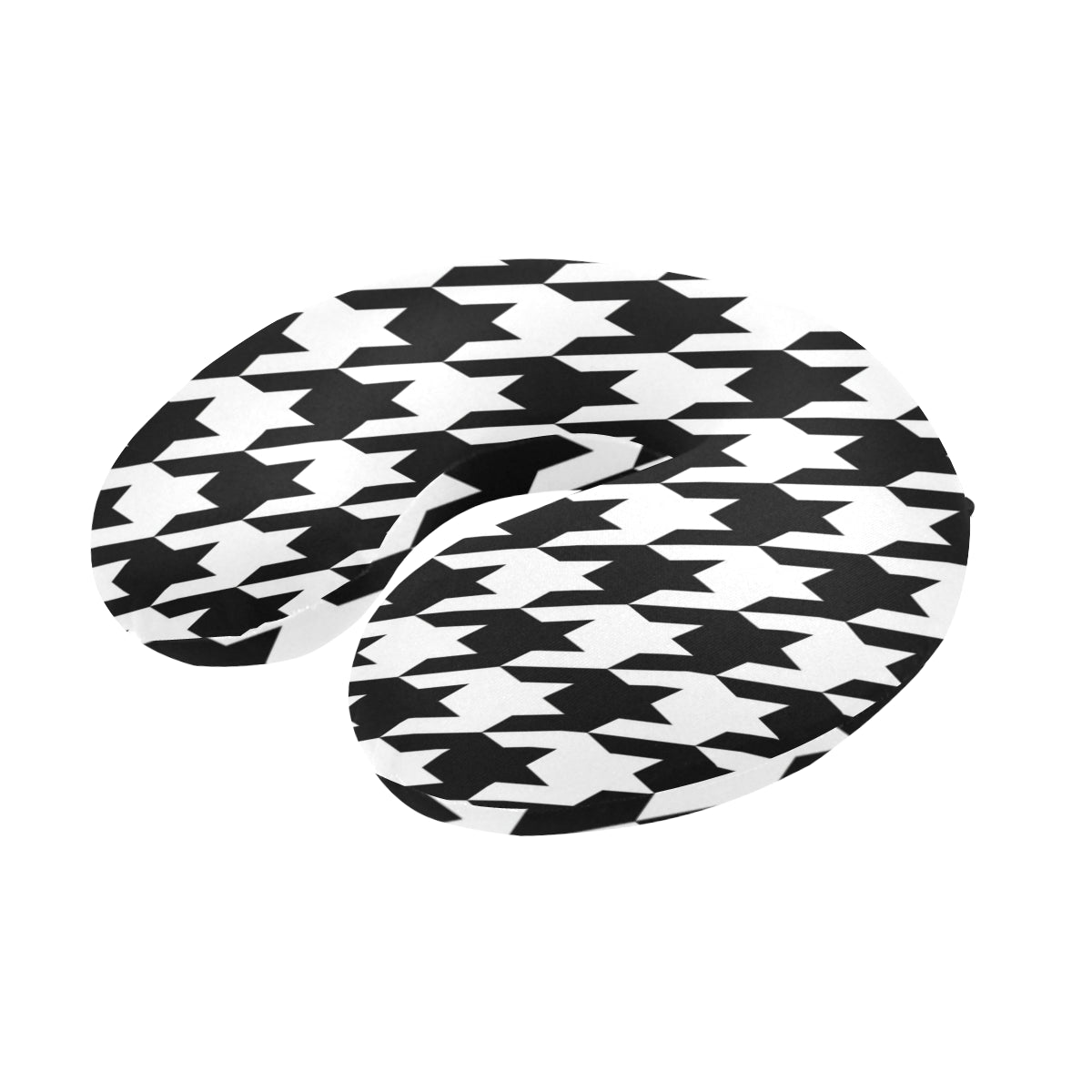 Houndstooth Black White Pattern Print Design 05 U-Shaped Travel Neck Pillow