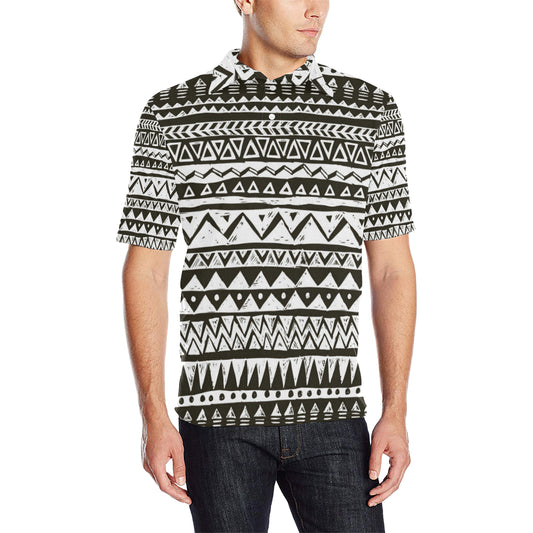 Hand draw Tribal Aztec Men Polo Shirt