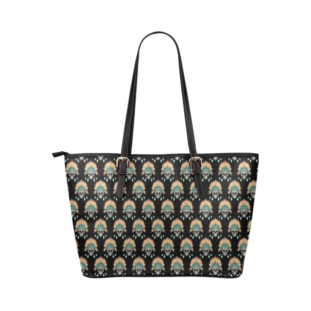 American indian Skull Pattern Leather Tote Bag