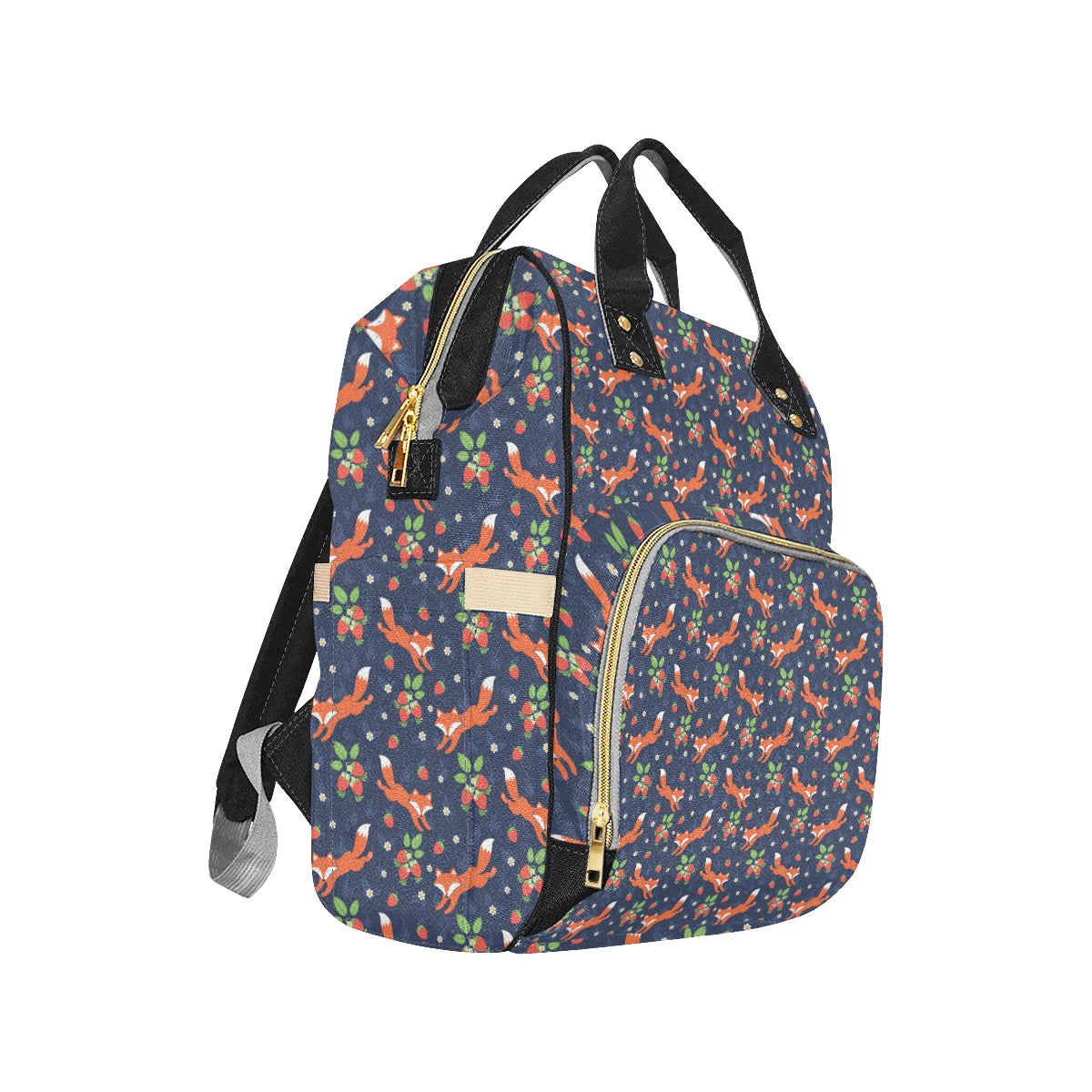 Fox Strawberry Print Pattern Diaper Bag Backpack
