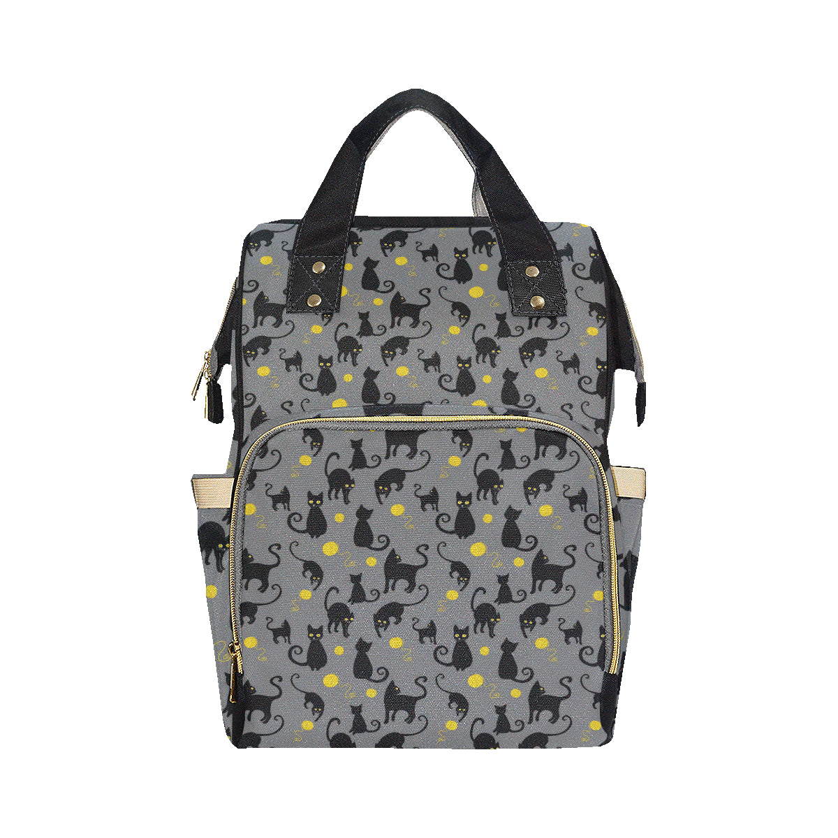 Black Cat Yellow Yarn Print Pattern Diaper Bag Backpack