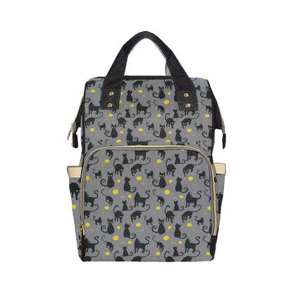 Black Cat Yellow Yarn Print Pattern Diaper Bag Backpack
