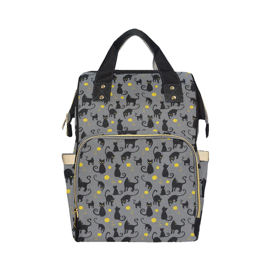 Black Cat Yellow Yarn Print Pattern Diaper Bag Backpack