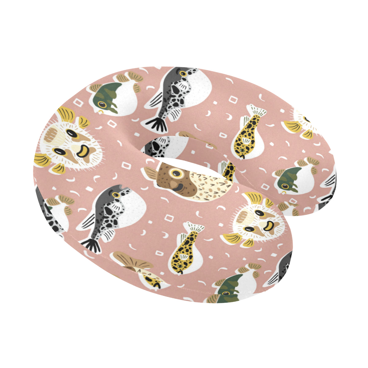 Fugu Cute Pattern Print Design 01 U-Shaped Travel Neck Pillow