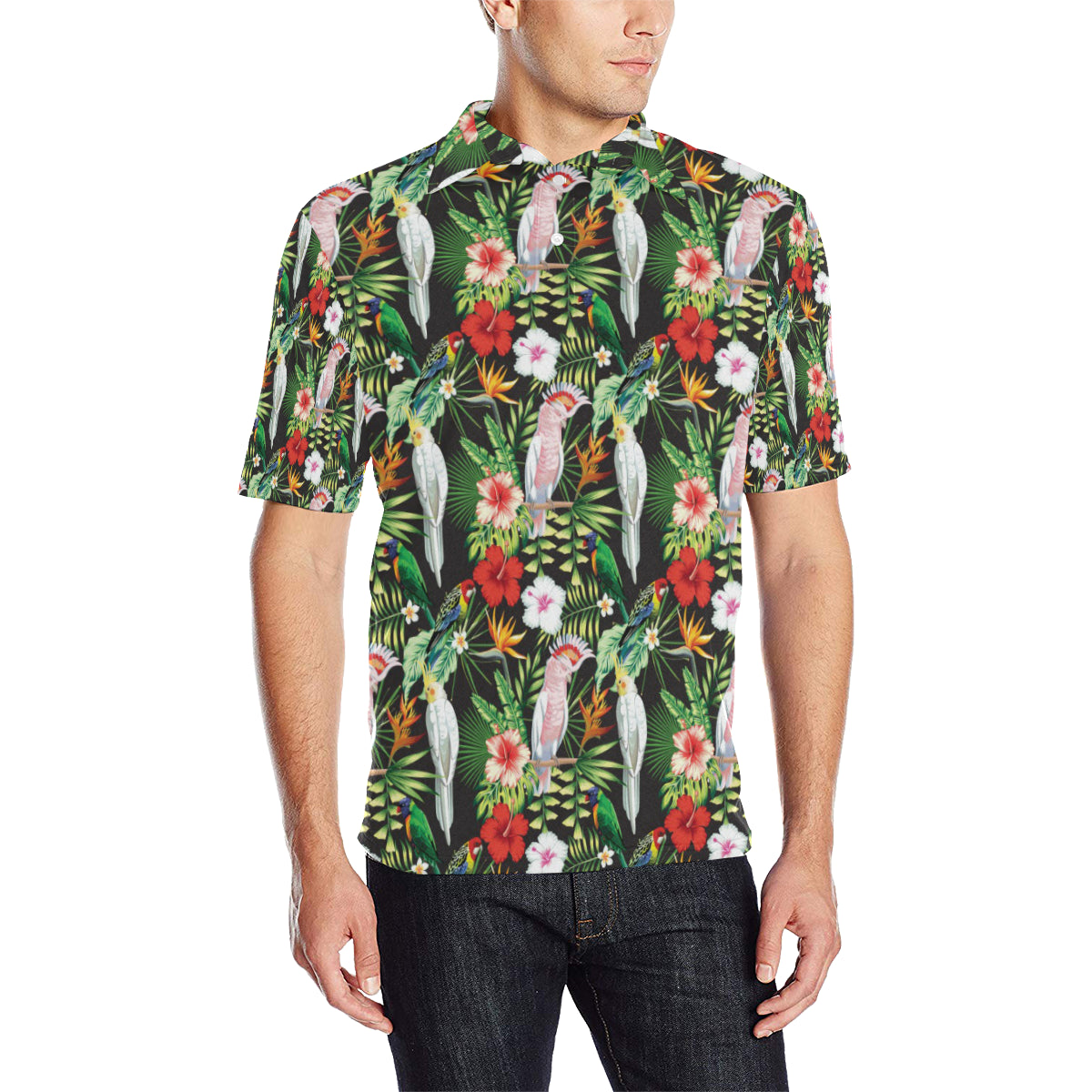 Tropical Flower Pattern Print Design TF03 Men Polo Shirt