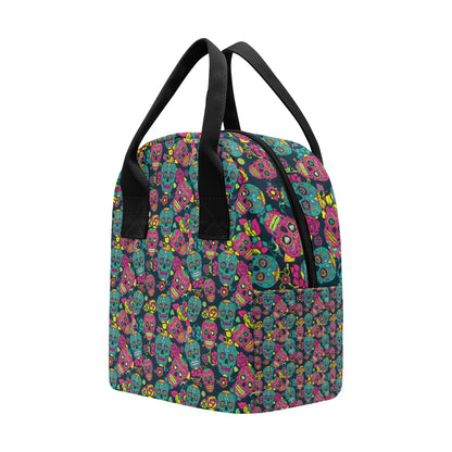 Sugar Skull Floral Design Themed Print Insulated Lunch Bag