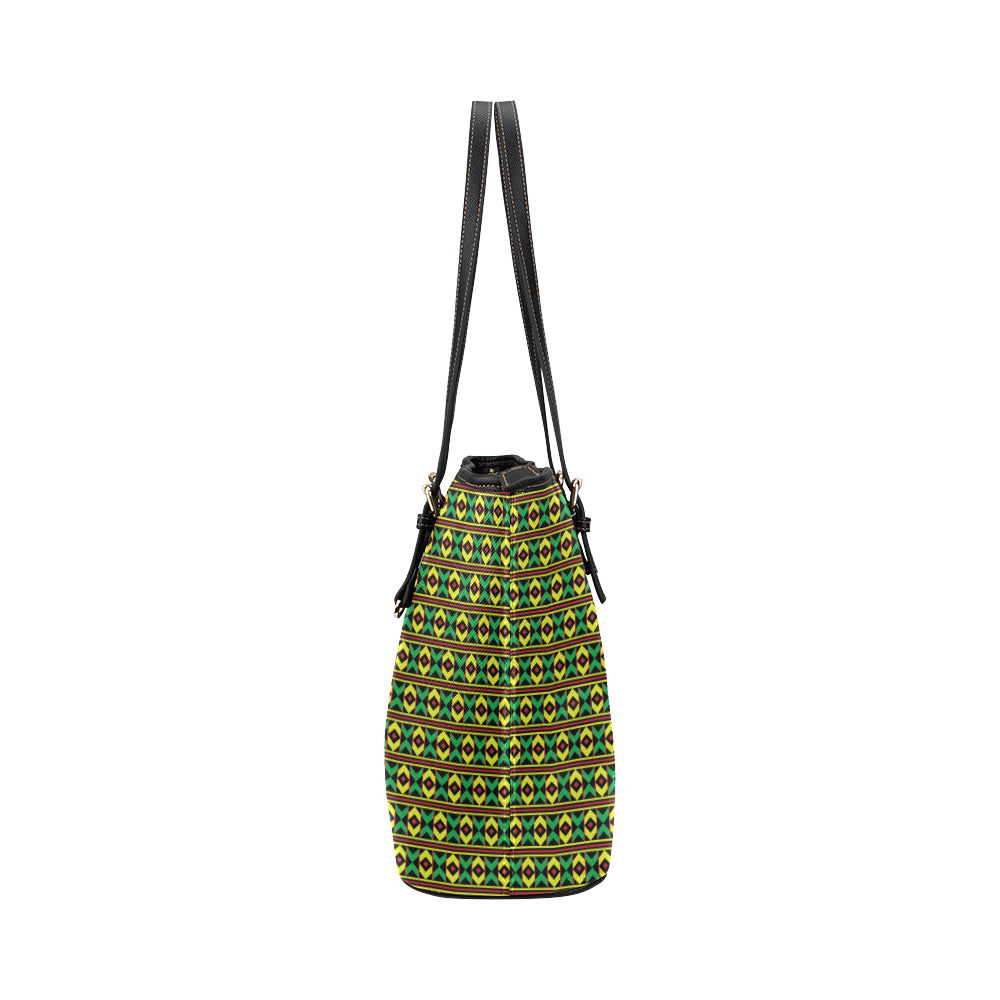 African Geometric Print Pattern Leather Tote Bag