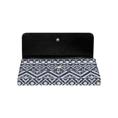 Blue White Tribal Aztec Women's Trifold Wallet