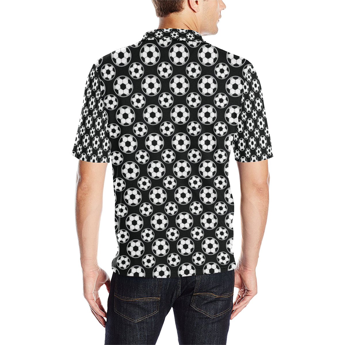Soccer Ball Black Print Pattern Men Polo Shirt
