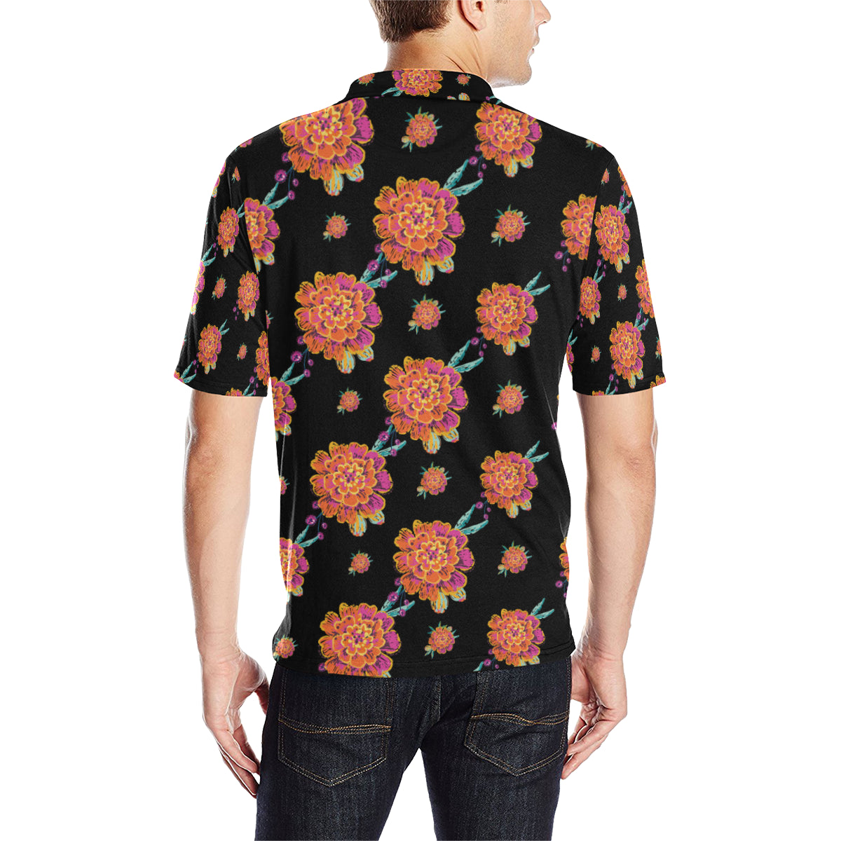 Marigold Pattern Print Design 01 Men Polo Shirt