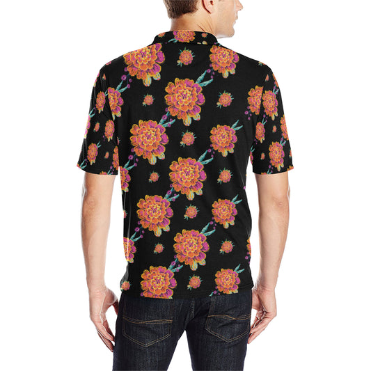 Marigold Pattern Print Design 01 Men Polo Shirt