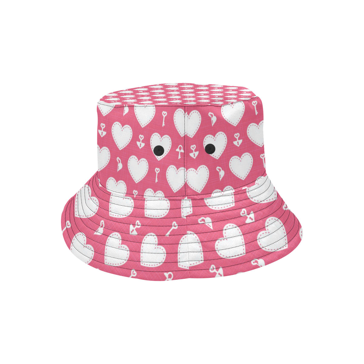Heart Key Pattern Print Design HE09 Unisex Bucket Hat