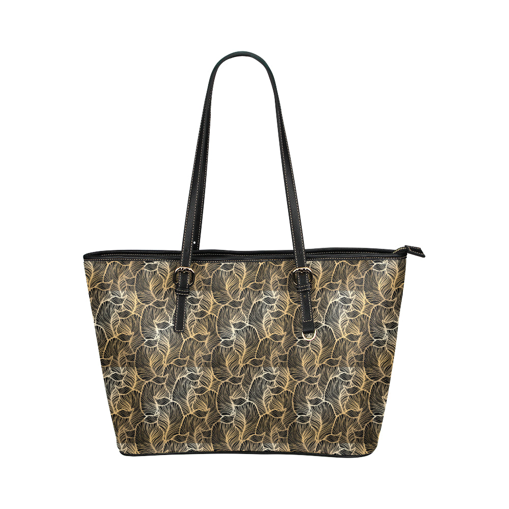 Elegant Gold leaf Print Leather Tote Bag