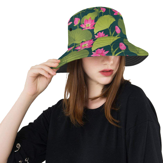 Water Lily Pattern Print Design WL09 Unisex Bucket Hat