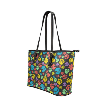 Paw Colorful Print Leather Tote Bag