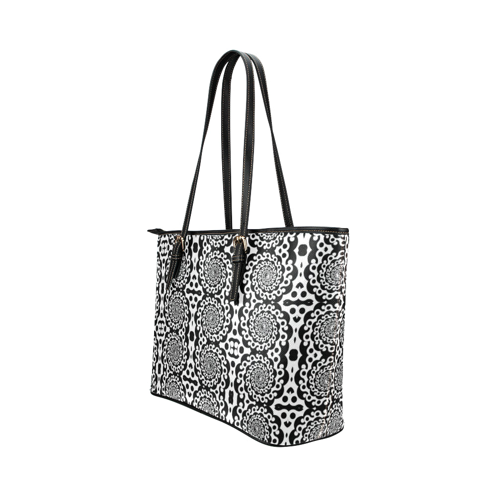 Yin Yang Spiral Design Print Leather Tote Bag