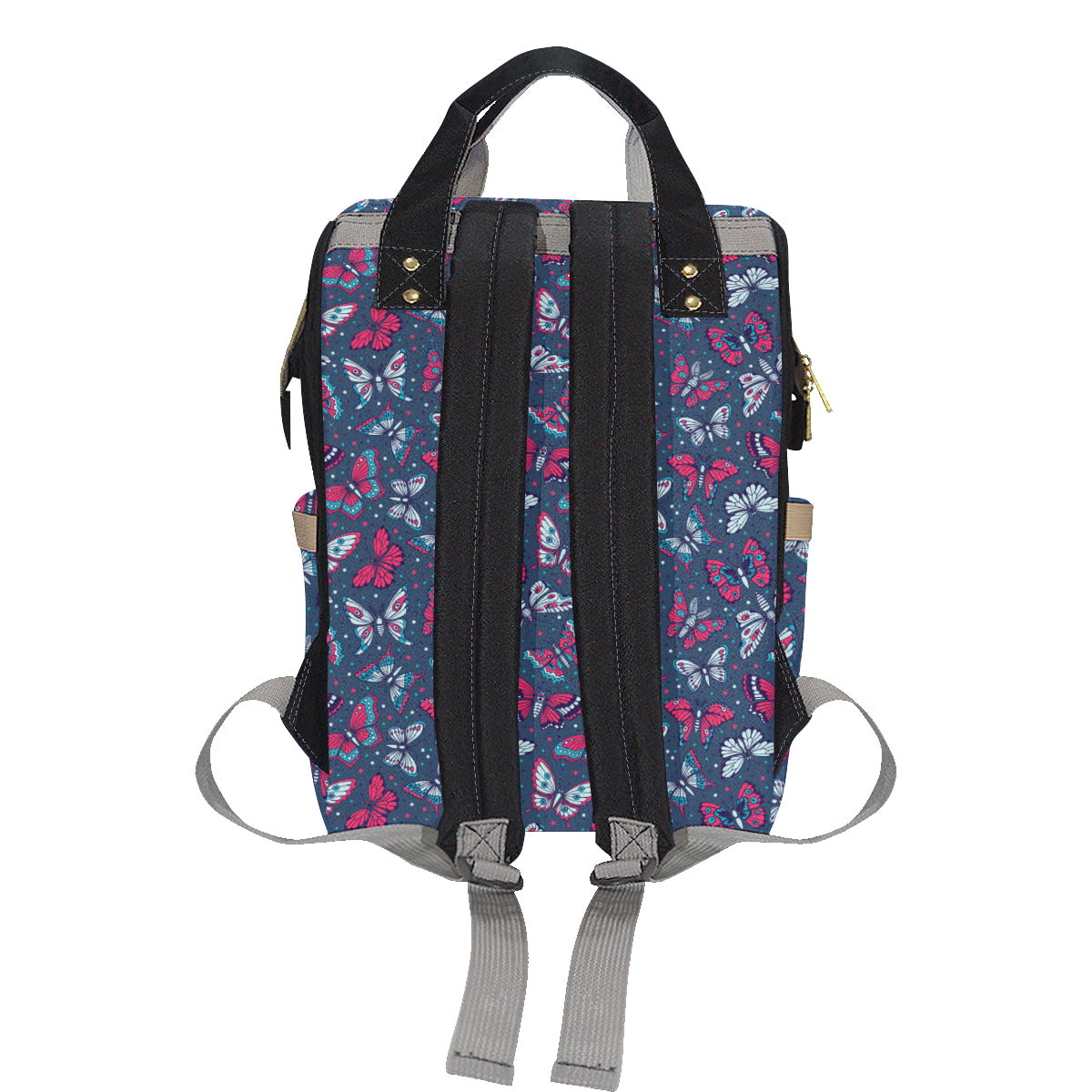 Butterfly Red Deep Blue Print Pattern Diaper Bag Backpack