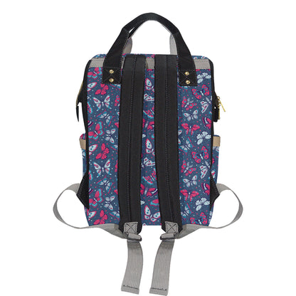 Butterfly Red Deep Blue Print Pattern Diaper Bag Backpack