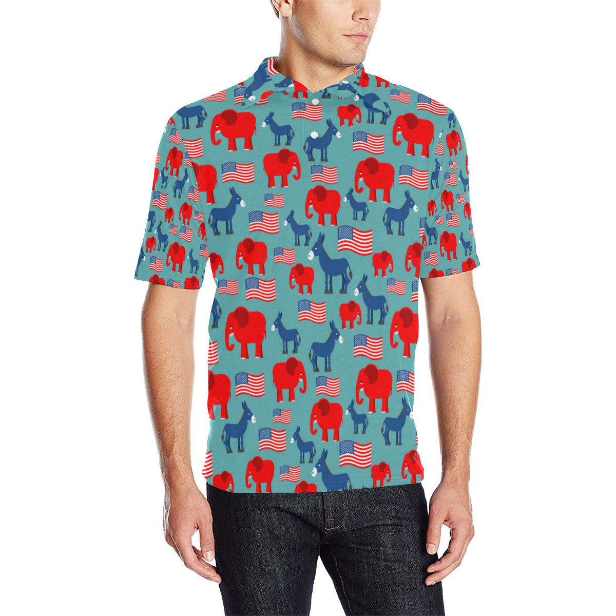 Donkey Red Elephant Pattern Print Design 03 Men Polo Shirt