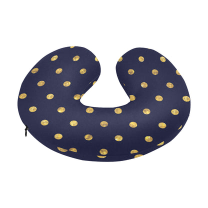 Polka Dot Gold Blue Pattern Print Design 02 U-Shaped Travel Neck Pillow