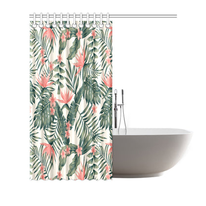 Tropical Flower Palm Leaves Shower Curtain