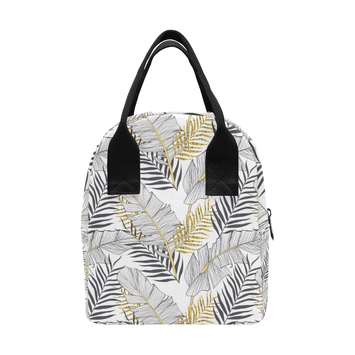 Gold Glitter Tropical Palm Leaves Insulated Lunch Bag