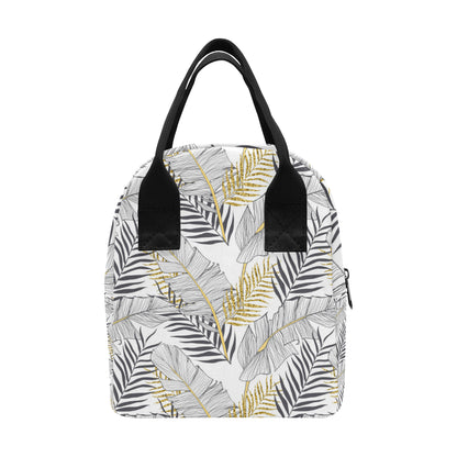 Gold Glitter Tropical Palm Leaves Insulated Lunch Bag