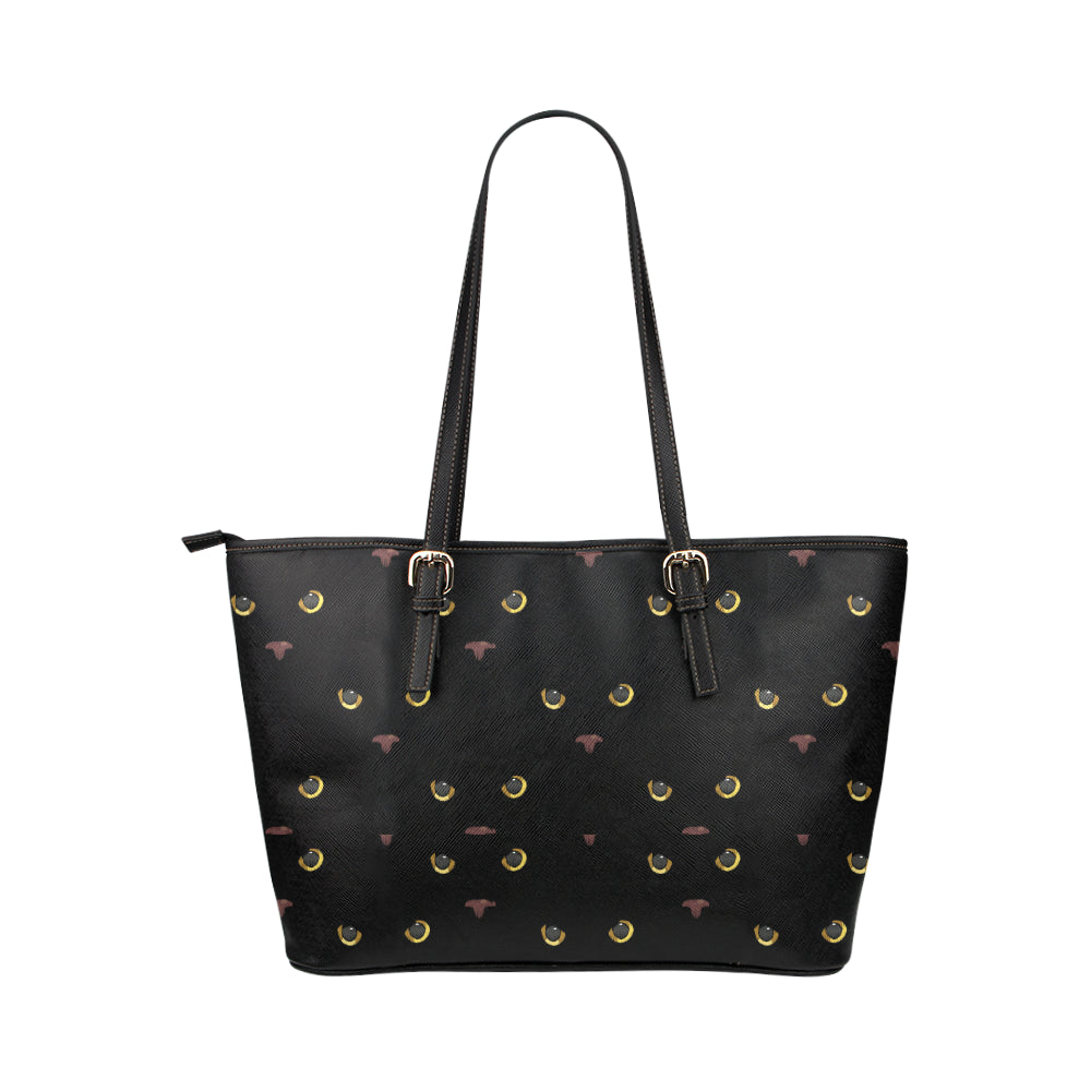 Black Cat Face Print Pattern Leather Tote Bag