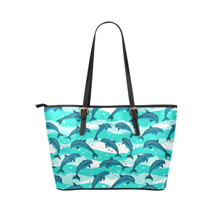 Dolphin Design Print Pattern Leather Tote Bag