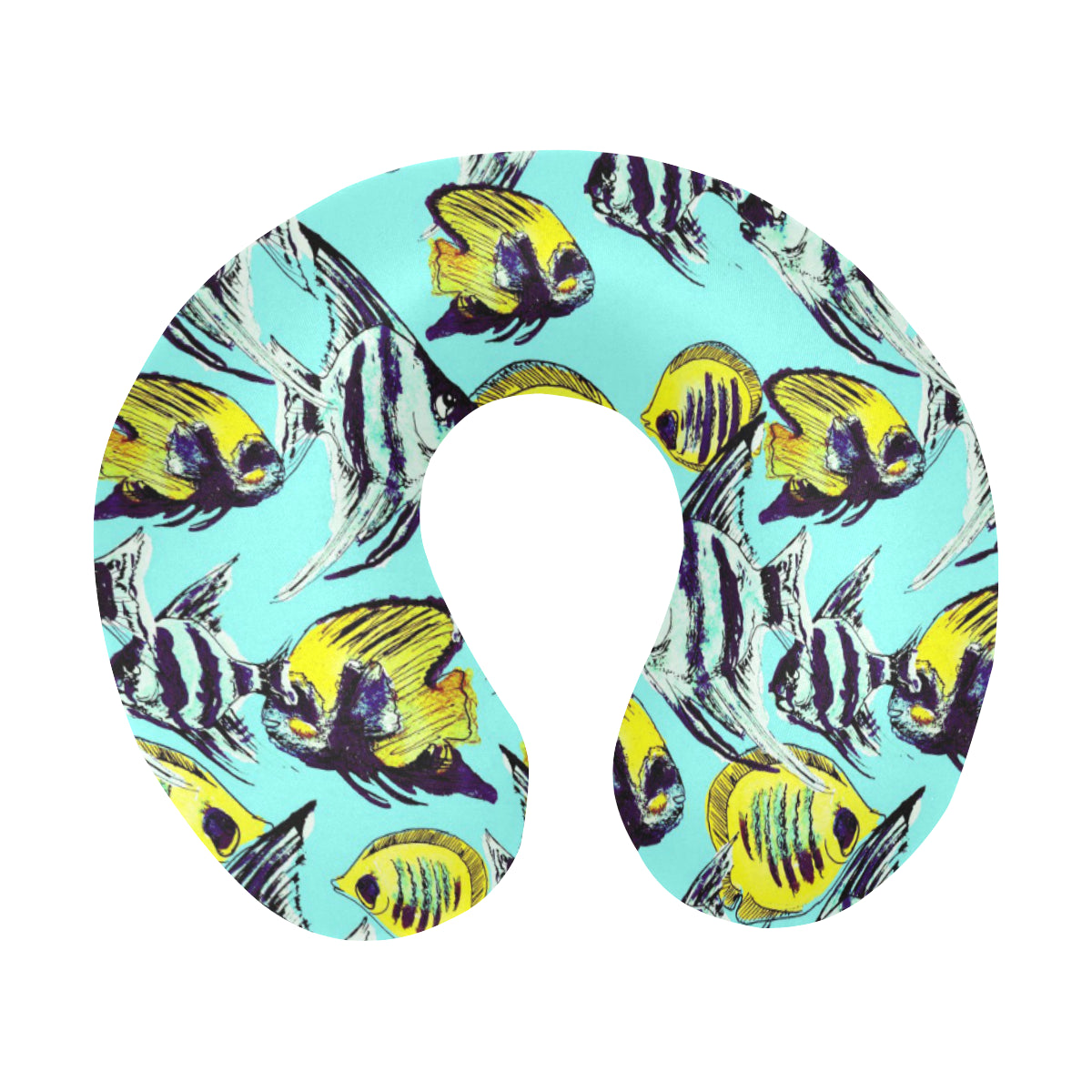 Angelfish Pattern Print Design 02 U-Shaped Travel Neck Pillow