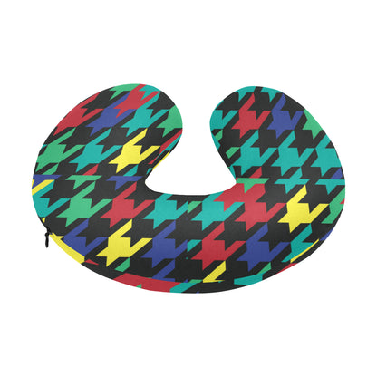 Houndstooth Colorful Pattern Print Design 02 U-Shaped Travel Neck Pillow