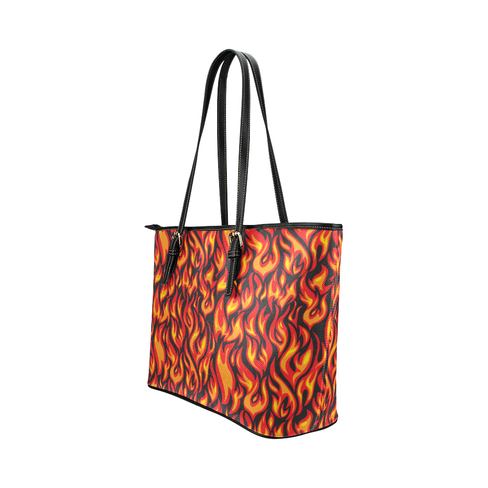 Flame Fire Print Pattern Leather Tote Bag