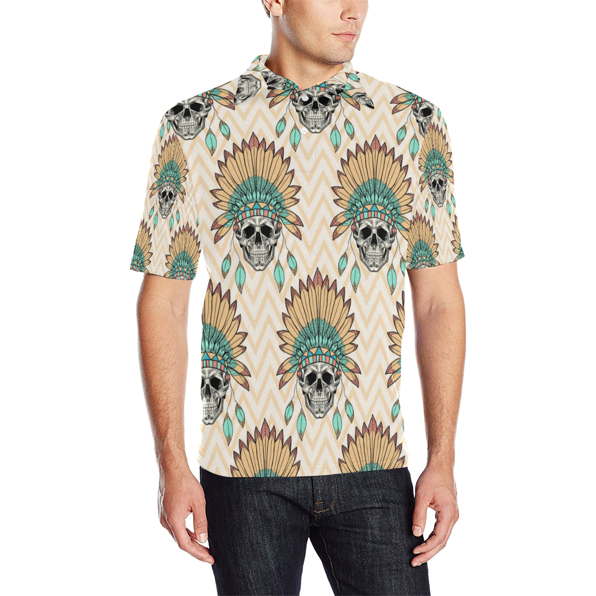 Indian Skull Pattern Men Polo Shirt