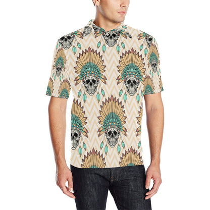 Indian Skull Pattern Men Polo Shirt
