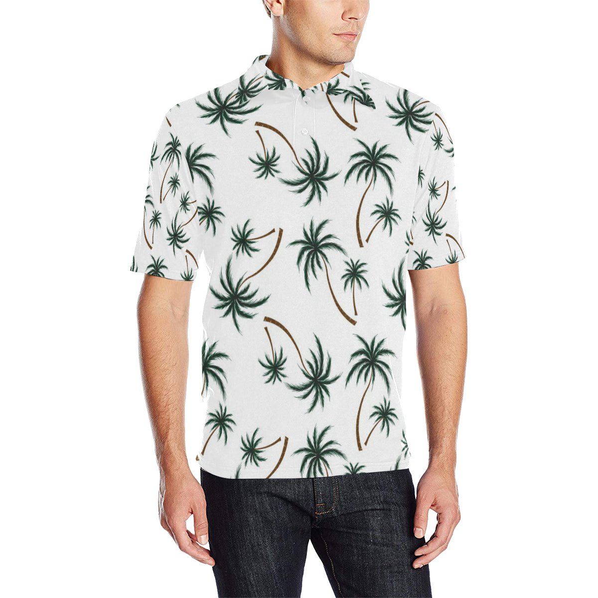 Palm Tree Pattern Print Design PT07 Men Polo Shirt