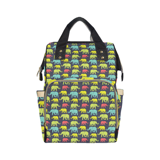 Elephant Neon Color Print Pattern Diaper Bag Backpack