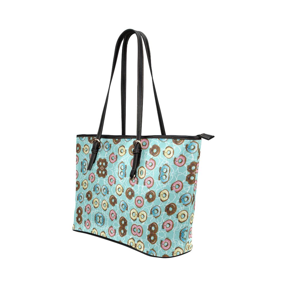 Emoji Donut Print Pattern Leather Tote Bag