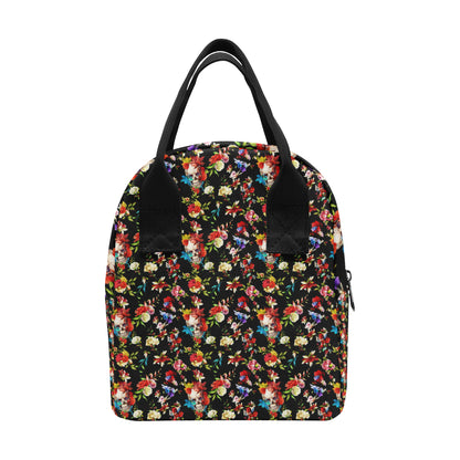 Skull Roses Flower Design Themed Print Insulated Lunch Bag